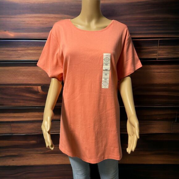 St. John's Bay Tops - St John's Bay Knit Orange Woman Shirt Short sleeve SZ/ 2X